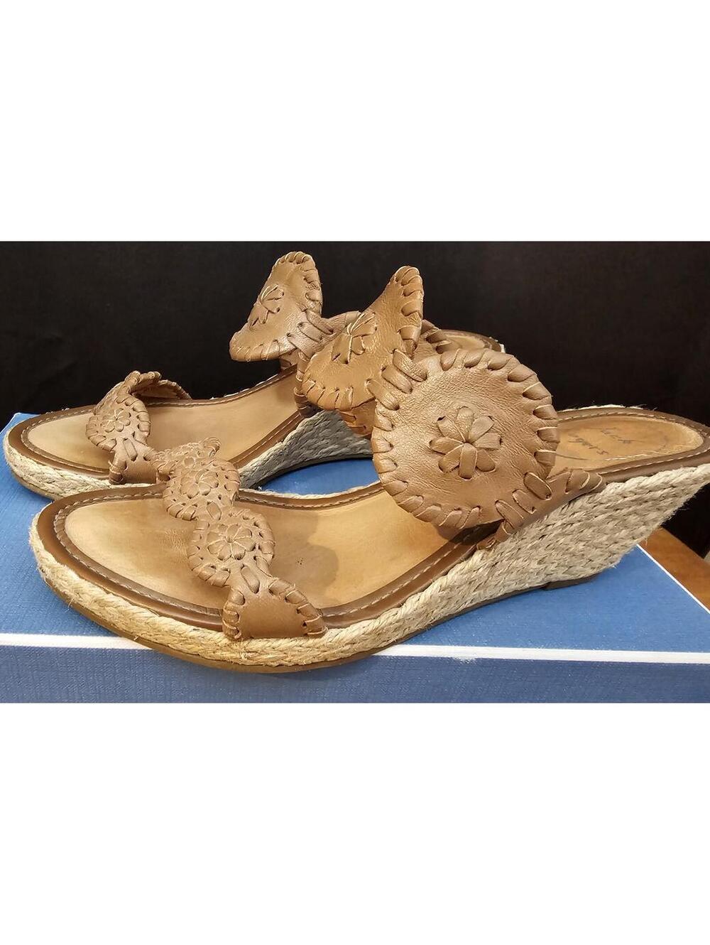 Jack Rogers Sandals Brown Women Size 8 Leather Wedge Sandals